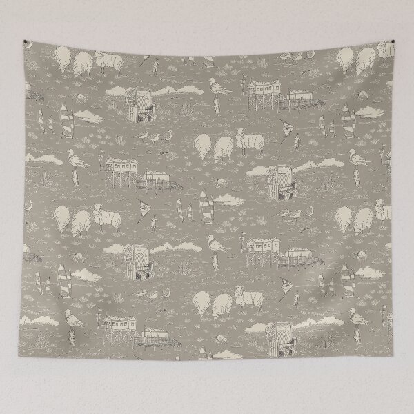 Item preview, Coastal Landscape Toile de Jouy Pattern | taupe and sand beige designed and sold by colorofmagic.