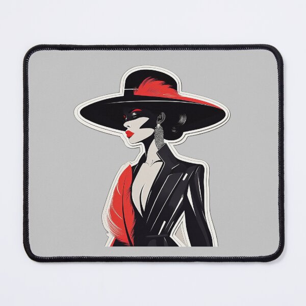 Item preview, Vouge woman in black hat with red lipstick black suit  designed and sold by DropRomance.