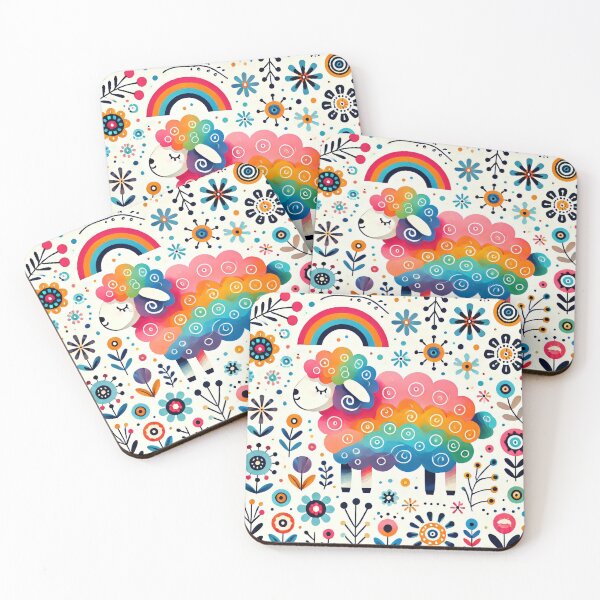 Item preview, Scandinavian Folk Art Rainbow Animals - Sheep by heidiannemorris designed and sold by FOLK ART FUSION by heidiannemorris.