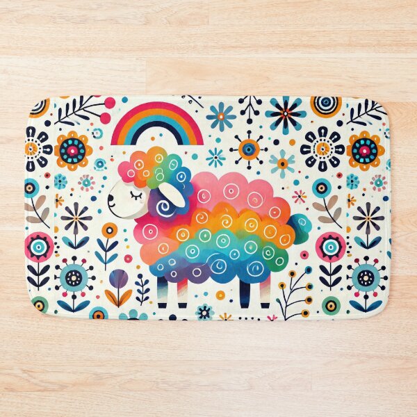 Item preview, Scandinavian Folk Art Rainbow Animals - Sheep by heidiannemorris designed and sold by FOLK ART FUSION by heidiannemorris.