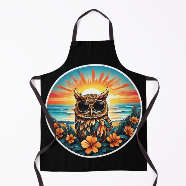 Artikelvorschau, Sommerhitze-Eule mit Sonnenbrille am Strand mit Hawaii-Orchideen entworfen und verkauft von NautiChic.