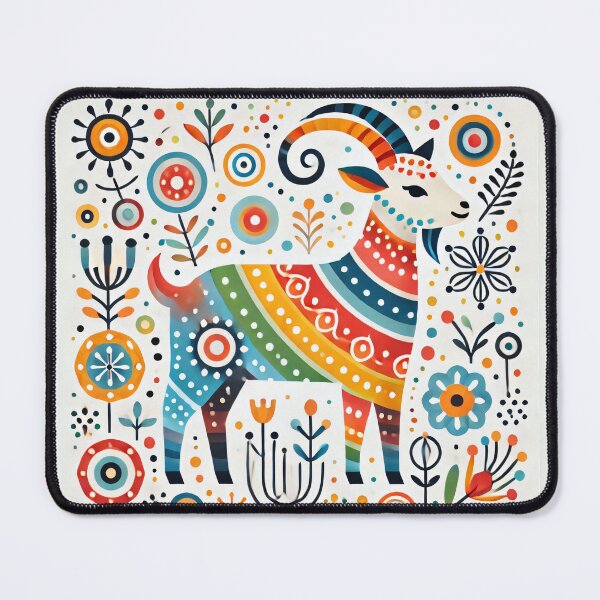 Item preview, Scandinavian Folk Art Rainbow Animals - Cute Colourful Aries Ram Zodiac by heidiannemorris designed and sold by FOLK ART FUSION by heidiannemorris.