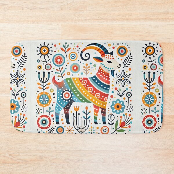 Item preview, Scandinavian Folk Art Rainbow Animals - Cute Colourful Aries Ram Zodiac by heidiannemorris designed and sold by FOLK ART FUSION by heidiannemorris.