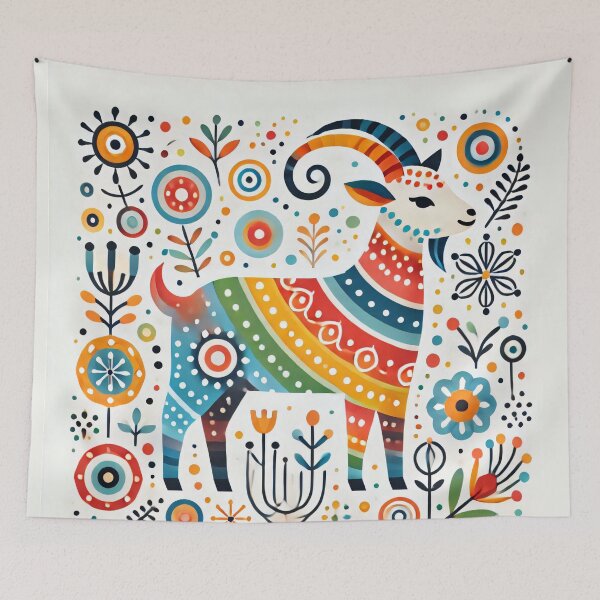 Item preview, Scandinavian Folk Art Rainbow Animals - Cute Colourful Aries Ram Zodiac by heidiannemorris designed and sold by FOLK ART FUSION by heidiannemorris.