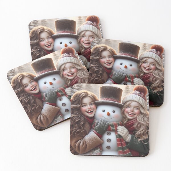 Item preview, Happy Girls and Cute Snowman designed and sold by M-Y-A-R-T-.
