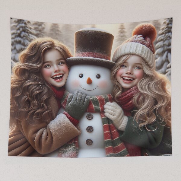Item preview, Happy Girls and Cute Snowman designed and sold by M-Y-A-R-T-.
