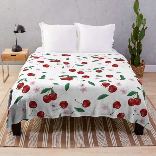 Item preview, Botanical Red Cherries Pink Cherry Blossoms designed and sold by idovedesign.