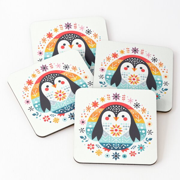 Item preview, Scandinavian Folk Art Rainbow Animals - Cute Colourful Penguin by heidiannemorris designed and sold by FOLK ART FUSION by heidiannemorris.