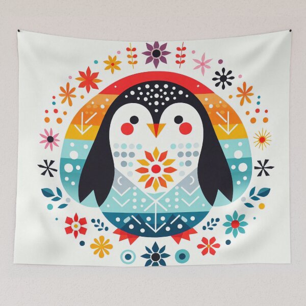 Item preview, Scandinavian Folk Art Rainbow Animals - Cute Colourful Penguin by heidiannemorris designed and sold by FOLK ART FUSION by heidiannemorris.