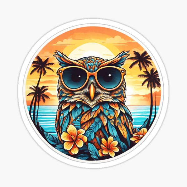 Artikel-Vorschau von Urlaub Eule mit Sonnenbrille am Strand mit Palmen, designt und verkauft von NautiChic.
