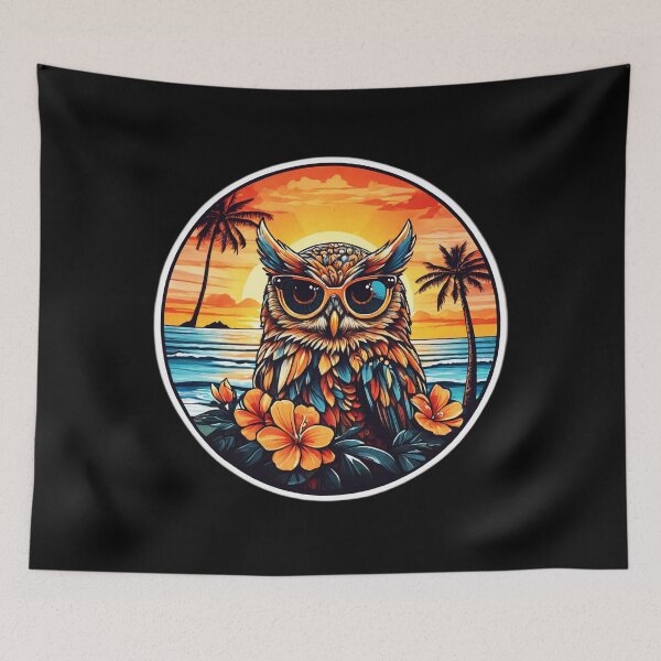Artikelvorschau, Entspannte Eule mit Sonnenbrille am Palm Tree Beach entworfen und verkauft von NautiChic.