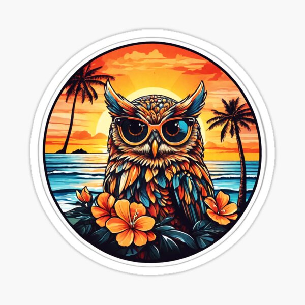 Artikel-Vorschau von Entspannte Eule mit Sonnenbrille am Palm Tree Beach, designt und verkauft von NautiChic.