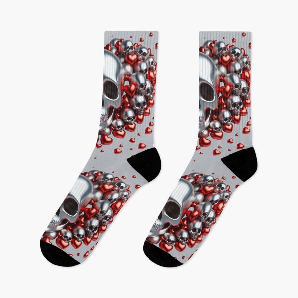 Item preview, Small, Bright Silver Skulls and Red Hearts designed and sold by GaborSkeleton.