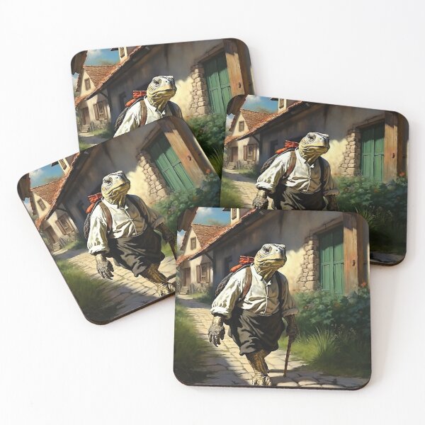 Item preview, Vintage Animal Art: Old Turtle Peasant Walking through the Village | Animal Art | Oil Painting | Vintage Art designed and sold by UnhingedBird.