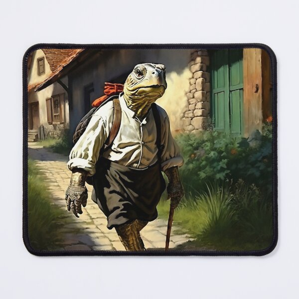 Item preview, Vintage Animal Art: Old Turtle Peasant Walking through the Village | Animal Art | Oil Painting | Vintage Art designed and sold by UnhingedBird.