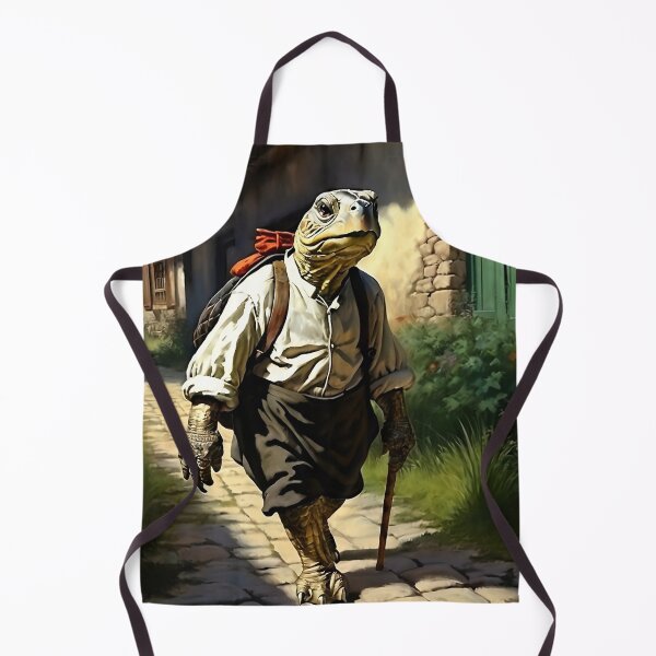 Item preview, Vintage Animal Art: Old Turtle Peasant Walking through the Village | Animal Art | Oil Painting | Vintage Art designed and sold by UnhingedBird.