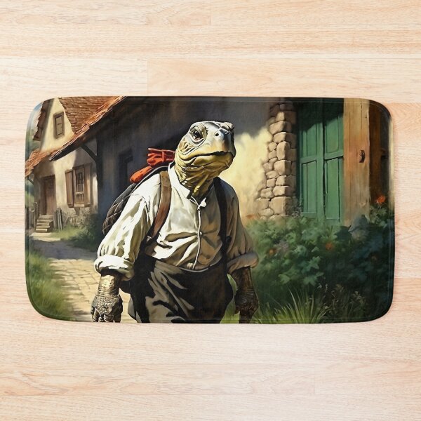 Item preview, Vintage Animal Art: Old Turtle Peasant Walking through the Village | Animal Art | Oil Painting | Vintage Art designed and sold by UnhingedBird.