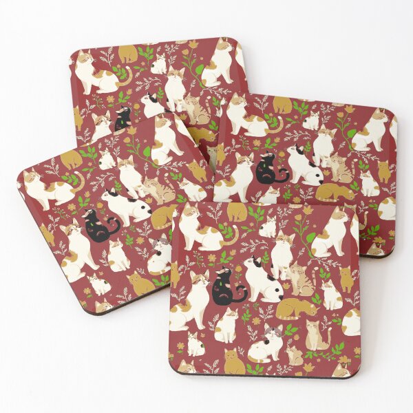 Item preview, Cute Cats on a Burgundy Background designed and sold by Marymarice.