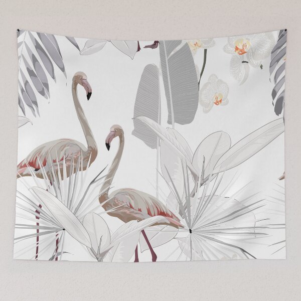 Item preview, Seamless pattern with flamingos and tropical plants and flowers. designed and sold by MatyKotiv.