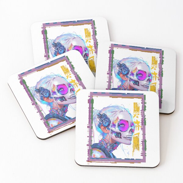 Item preview, Harajuku Skull Face Girl Neon Cyberpunk designed and sold by RockFireMerch.