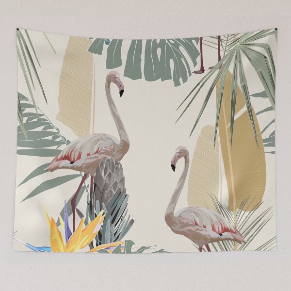 Item preview, Seamless pattern with flamingos and tropical plants and flowers. designed and sold by MatyKotiv.