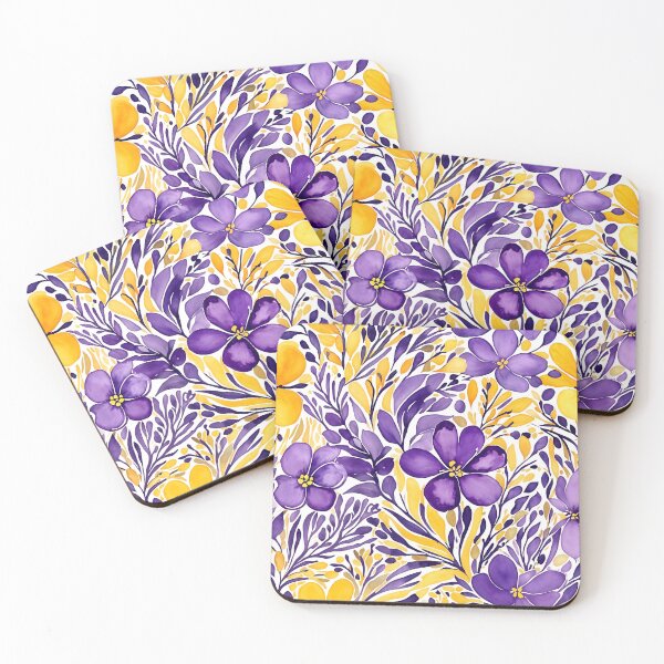 Item preview, Purple and yellow floral pattern in watercolor designed and sold by RishabhArts1.