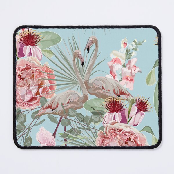 Item preview, Seamless pattern with flamingos and pink garden flowers and fan palm leaves. designed and sold by MatyKotiv.