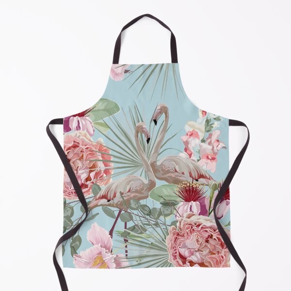 Item preview, Seamless pattern with flamingos and pink garden flowers and fan palm leaves. designed and sold by MatyKotiv.
