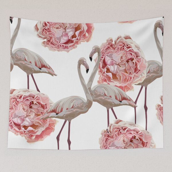 Item preview, Seamless pattern with flamingos and pink garden roses. designed and sold by MatyKotiv.