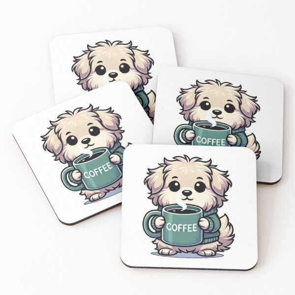 Item preview, puppy with coffee cup designed and sold by QuanntixArt.
