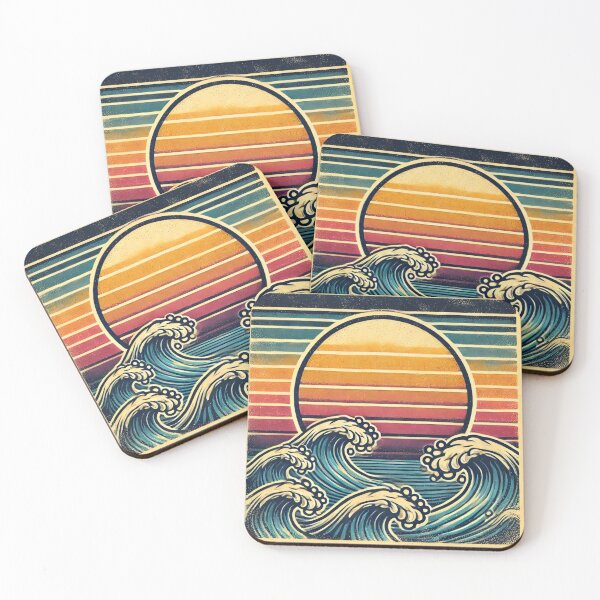 Item preview, Retro Sunset Ocean Waves – Vintage Surf Art designed and sold by anymoor.