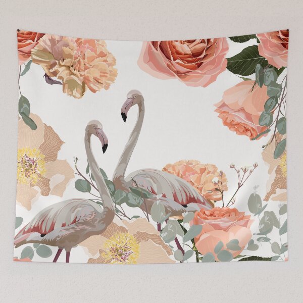 Item preview,  Seamless pattern with flamingos and creamy garden flowers and eucalyptus.  designed and sold by MatyKotiv.