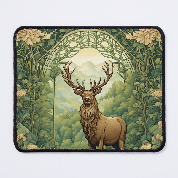 Item preview, Art Nouveau male deer magical forest floral design designed and sold by LumiLemon.