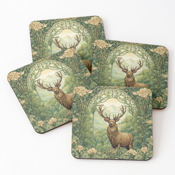 Item preview, Art Nouveau male deer magical forest floral design designed and sold by LumiLemon.