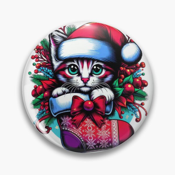 Artikelvorschau, Weihnachten lustige Tiere süßes Kätzchen mit Weihnachtsmütze und Weihnachtsstrumpf, Weihnachtskatze, Weihnachtslustinnen, saisonale Freude, Neujahrsvibes entworfen und verkauft von Expressions-Sel.