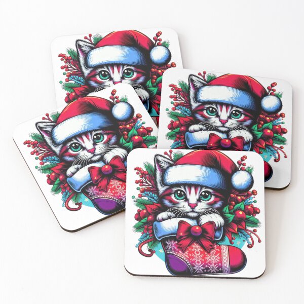 Item preview, Christmas funny animals cute kitten with Santa hat and Christmas stocking,Christmas cat ,christmas funny,Seasonal Joy,New Year Vibes designed and sold by Expressions-Sel.