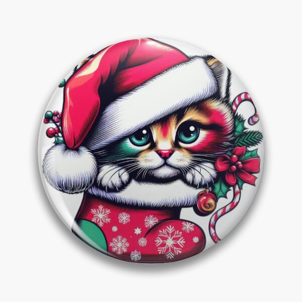 Artikelvorschau, Weihnachten lustige Tiere süßes Kätzchen mit Weihnachtsmütze und Weihnachtsstrumpf, Weihnachtskatze, Weihnachtslustinnen, saisonale Freude, Neujahrsvibes entworfen und verkauft von Expressions-Sel.