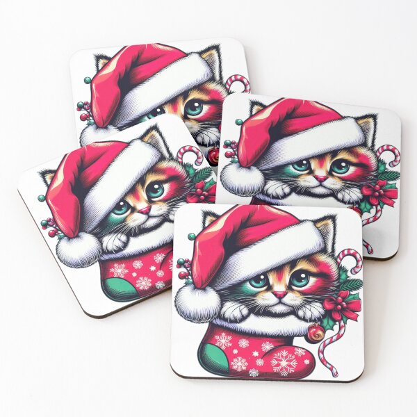 Item preview, Christmas funny animals cute kitten with Santa hat and Christmas stocking,Christmas cat ,christmas funny,Seasonal Joy,New Year Vibes designed and sold by Expressions-Sel.