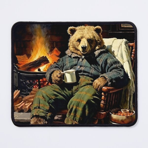 Item preview, Vintage Animal Art: Comfy Bear Chilling beside Fireplace | Animal Art | Oil Painting | Vintage Art designed and sold by UnhingedBird.