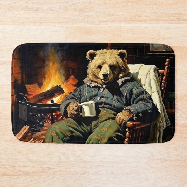 Item preview, Vintage Animal Art: Comfy Bear Chilling beside Fireplace | Animal Art | Oil Painting | Vintage Art designed and sold by UnhingedBird.