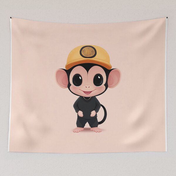 Item preview, Cute Monkey in Yellow Cap Illustration designed and sold by GoldenTealArts.