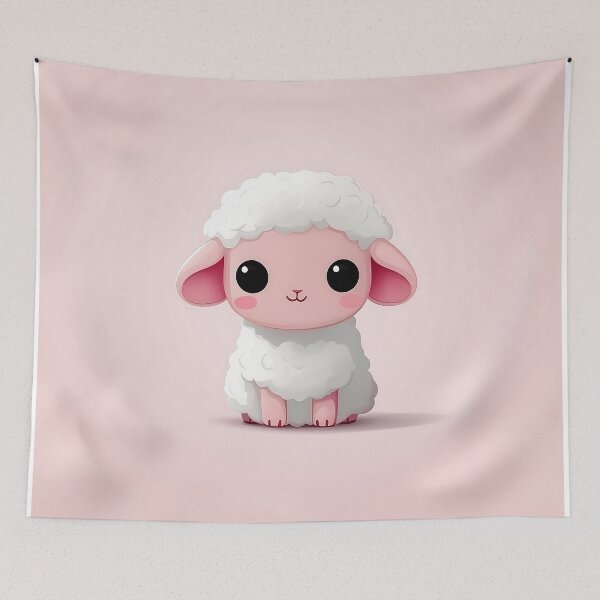 Item preview, Cute Cartoon Sheep Illustration with Pink Background designed and sold by GoldenTealArts.