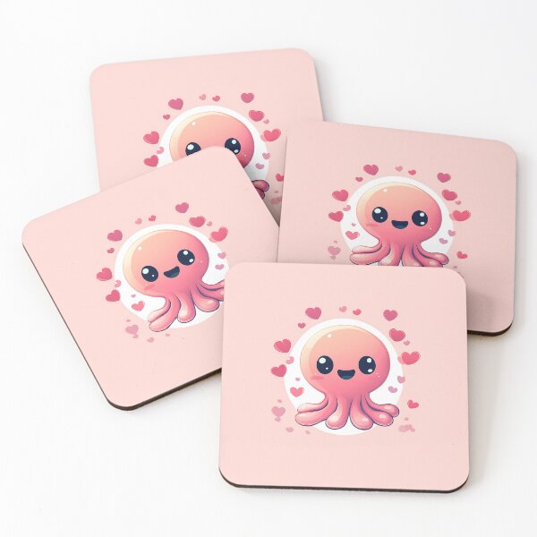 Artikelvorschau, Kawaii, Oktopus, Design, Mit, Herzen, Hintergrund entworfen und verkauft von GoldenTealArts.