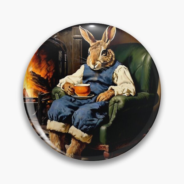 Item preview, Vintage Animal Art: Comfy Hare Chilling beside Fireplace | Animal Art | Oil Painting | Vintage Art designed and sold by UnhingedBird.