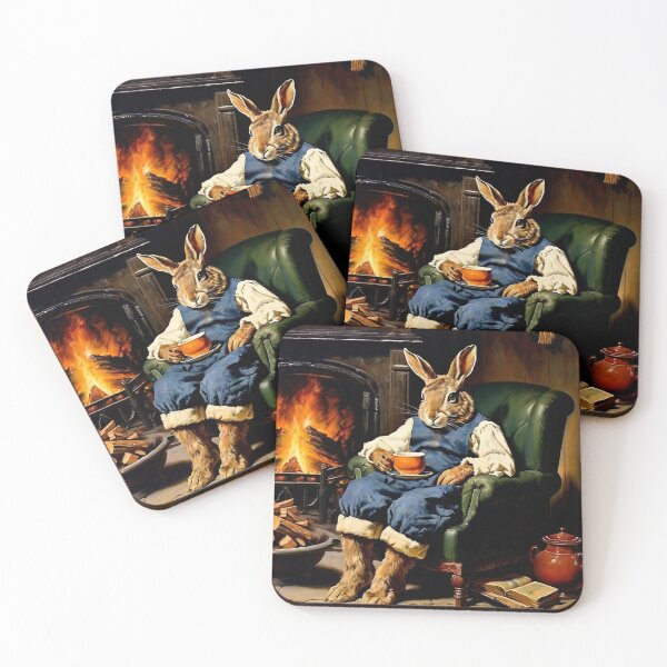 Item preview, Vintage Animal Art: Comfy Hare Chilling beside Fireplace | Animal Art | Oil Painting | Vintage Art designed and sold by UnhingedBird.