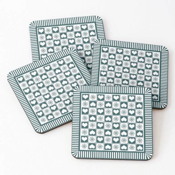 Item preview, Elegant Pine Green and White Chalet Hearts and Snowflakes designed and sold by AntiqueImages.