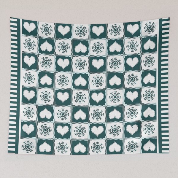 Item preview, Elegant Pine Green and White Chalet Hearts and Snowflakes designed and sold by AntiqueImages.