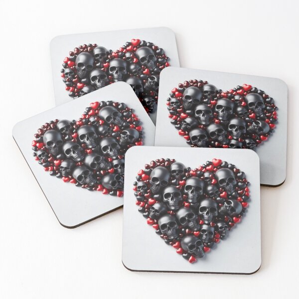 Item preview, Ebony color Skulls, Hearts, Pale Background, Big pattern designed and sold by GaborSkeleton.