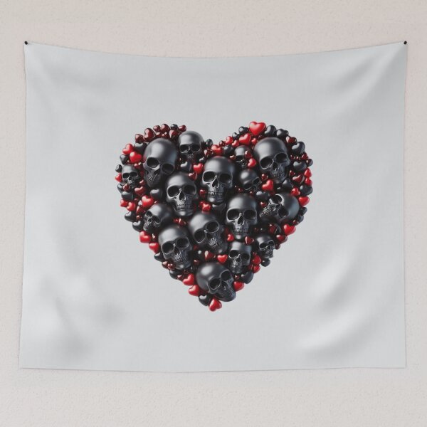 Item preview, Ebony color Skulls, Hearts, Pale Background, Big pattern designed and sold by GaborSkeleton.