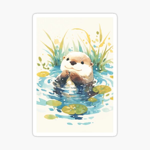 Item preview, Cheerful Otter Among Lily Pads designed and sold by AshiraCreations.